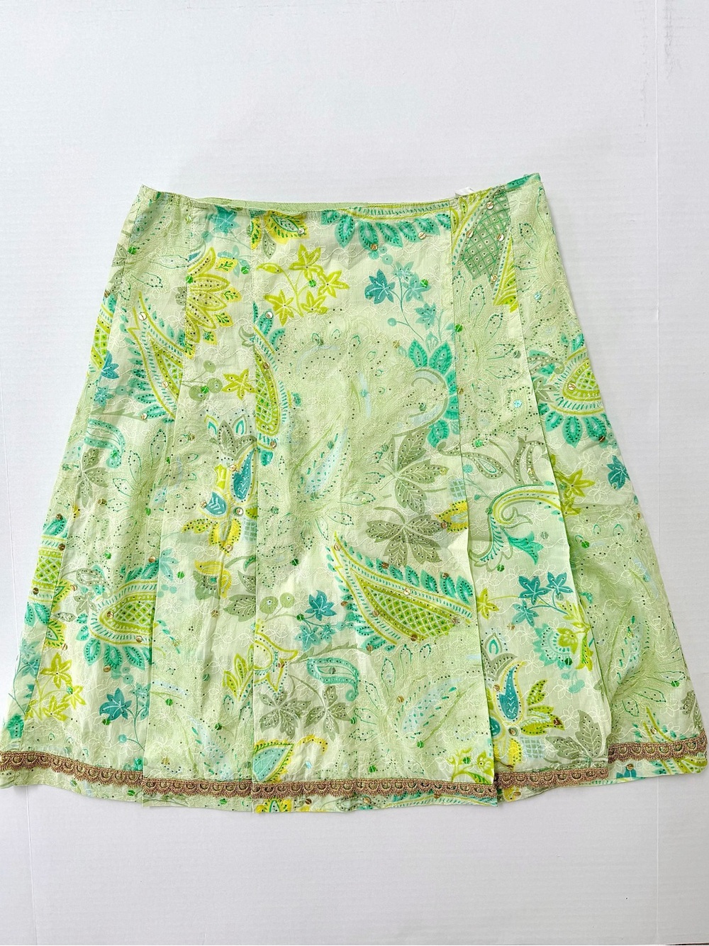 Express Sequin Pastel Paisley-Print Low Rise Mid Skirt Boho Fairy Size 2